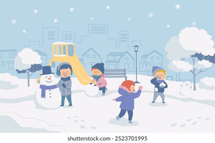 Clip art of children playing in the snow