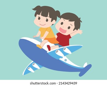 Clip art of children straddling an airplane