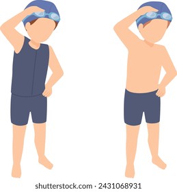 Clip art of children warm-up exercises in swimsuit