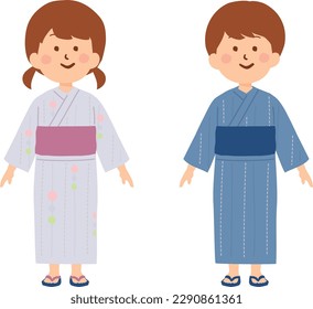 Clip art of children in yukata.