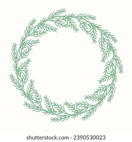 Clip art of Christmas fir wreath on isolated white background. Retro forest shapes. Design for Christmas home decor, holiday greetings, Christmas and New Year celebration. 