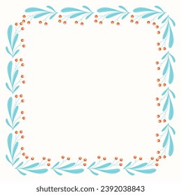 Clip d'art de la couronne de bordure carrée de la feuille de petit doigt de Noël sur fond blanc isolé. Formes de forêt rétro. Design pour la décoration de la maison de Noël, les salutations de vacances, Noël et la célébration du Nouvel An. 