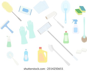 Clip art of cleaning tools and detergent