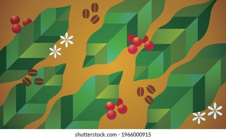 Clip art of coffee leaf, fruit, bean and flower