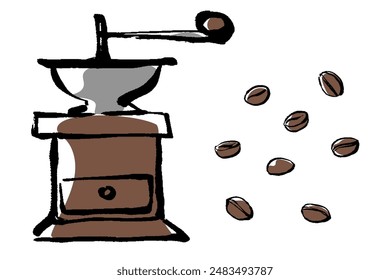 Clip art of coffee mill and coffee beans