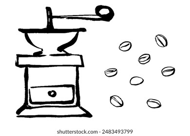 Clip art of coffee mill and coffee beans