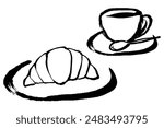 Clip art of coffee set of croissant with brush touch