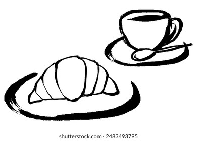 Clip art of coffee set of croissant with brush touch