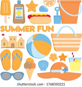 Clip art collection of fun summer images, Use individually, as a background, or in collectively