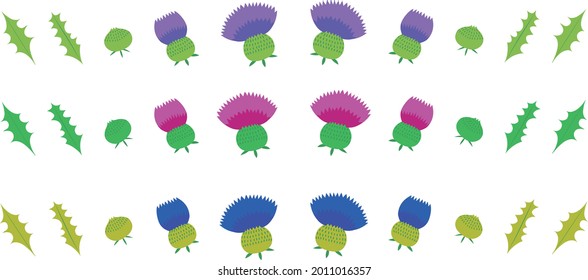 Clip art of colorful thistle flower, bud and leaf