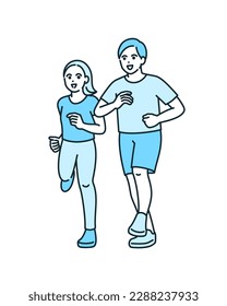 Clip art of a couple jogging for health. Clip art of man and woman working out.