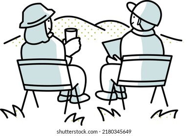 Clip art of couple sitting on chair and enjoying outdoor.
