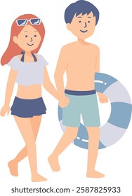 Clip art of couple in swimsuit walking hand in hand