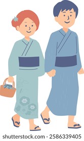 Clip art of couple walking in yukata