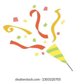 Clip art of cracker with confetti and tape popping out