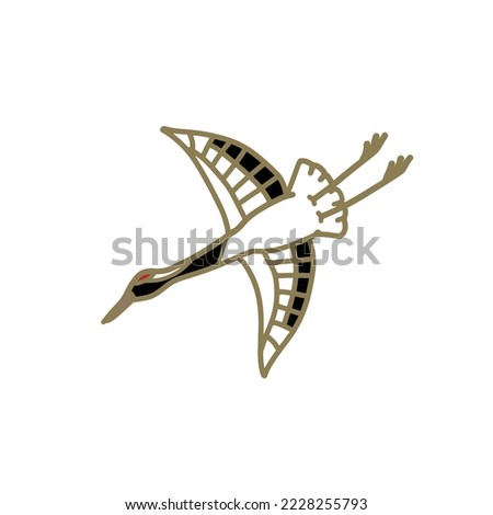 Clip art of crane flapping in the sky