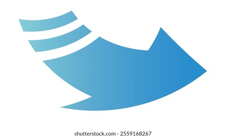 Clip art of curved down arrow in business blue gradient.