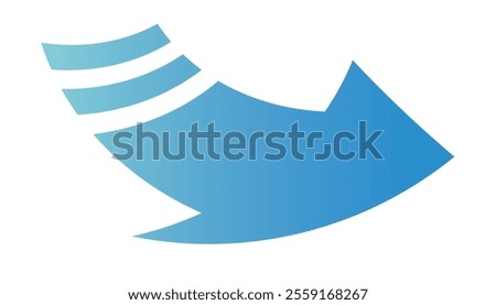 Clip art of curved down arrow in business blue gradient.