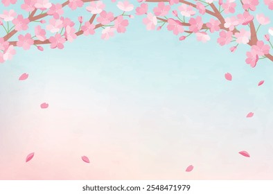 clip art of cute background of cherry blossoms in spring.
This template illustration has a festive atmosphere and copy space.