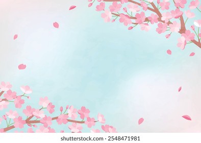 clip art of cute background of cherry blossoms in spring.
This template illustration has a festive atmosphere and copy space.