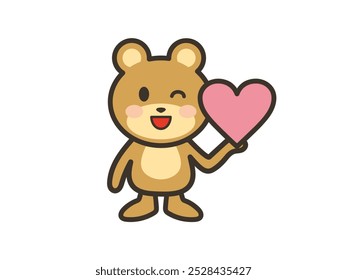 Clip art of cute bear with heart mark in one hand