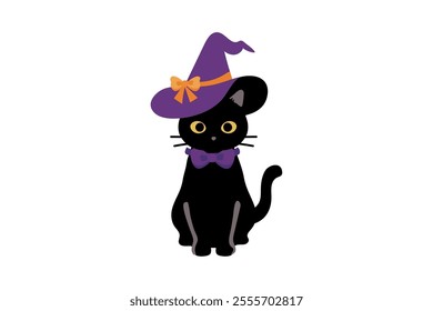 clip art of cute black cat wearing a witch's hat