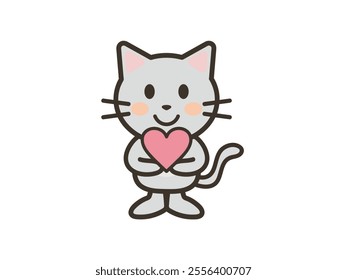 Clip art of cute cat holding heart mark with both hands