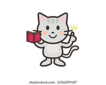 Clip art of a cute cat looking at a memo and explaining