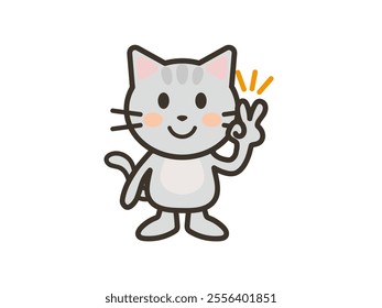 Clip art of cute cat smiling and making peace