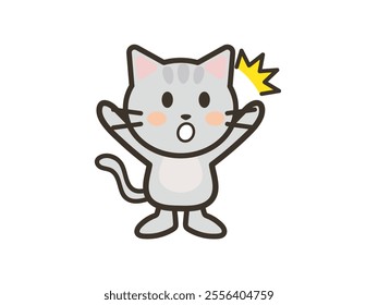 Clip art of cute cat surprised with open arms