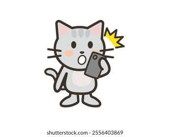 Clip art of a cute cat who is surprised to see your phone