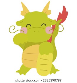 Clip art of a cute dragon in a beckoning cat-like pose.