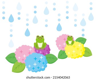 Clip art of cute frog. Hydrangea . Vector illustration.