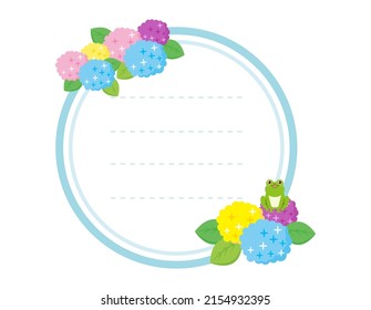 Clip art of cute frog. Hydrangea . Vector illustration. Message card
