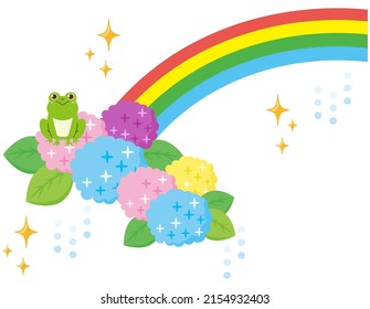 Imágenes prediseñadas de rana linda. Hidrangea. Ilustración vectorial.