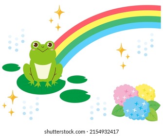 Clip art of cute frog. Hydrangea . Vector illustration.