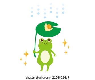 Clip art of cute frog and snail. Vector illustration.
