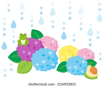 Clip art of cute frog and snail. Hydrangea . Vector illustration.