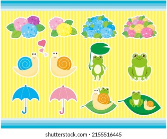 Clip art of cute frog and snail. Hydrangea . Vector illustration.