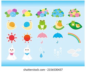 Clip art of cute frog and snail. Hydrangea . Vector illustration.