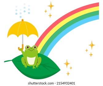 Clip art of cute frog. Vector illustration.Rainbow.