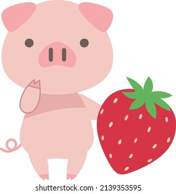 Clip art of cute pig and strawberry