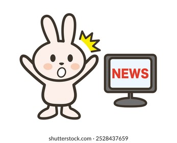 Clip art of a cute rabbit surprised to see a news program