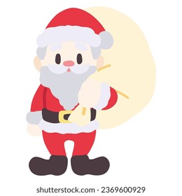 Clip art of cute Santa Claus carrying a bag of presents