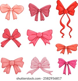 clip art cute watercolor illustration of colorful red pink bow ribbon for girls