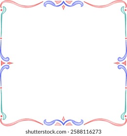 clip art cute watercolor illustration of colorful aesthetic decorative border frame for background template