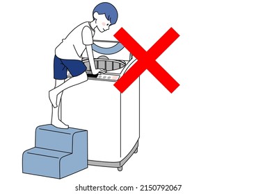 Clip Art Of Dangerous Child Trying To Crawl Into Washing Machine