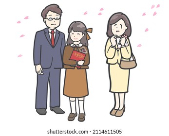 Clip art of a daughter and her family at graduation ceremony（japanese:graduation）