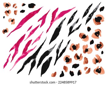 Clip art. Decor set. A set of animal prints to create a pattern. Leopard. Zebra. Africa. Shroud. Wild animals. Fabric print. Jungle. Wild nature.