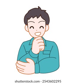 Clip art of deformed man thinking with a smile in work clothes